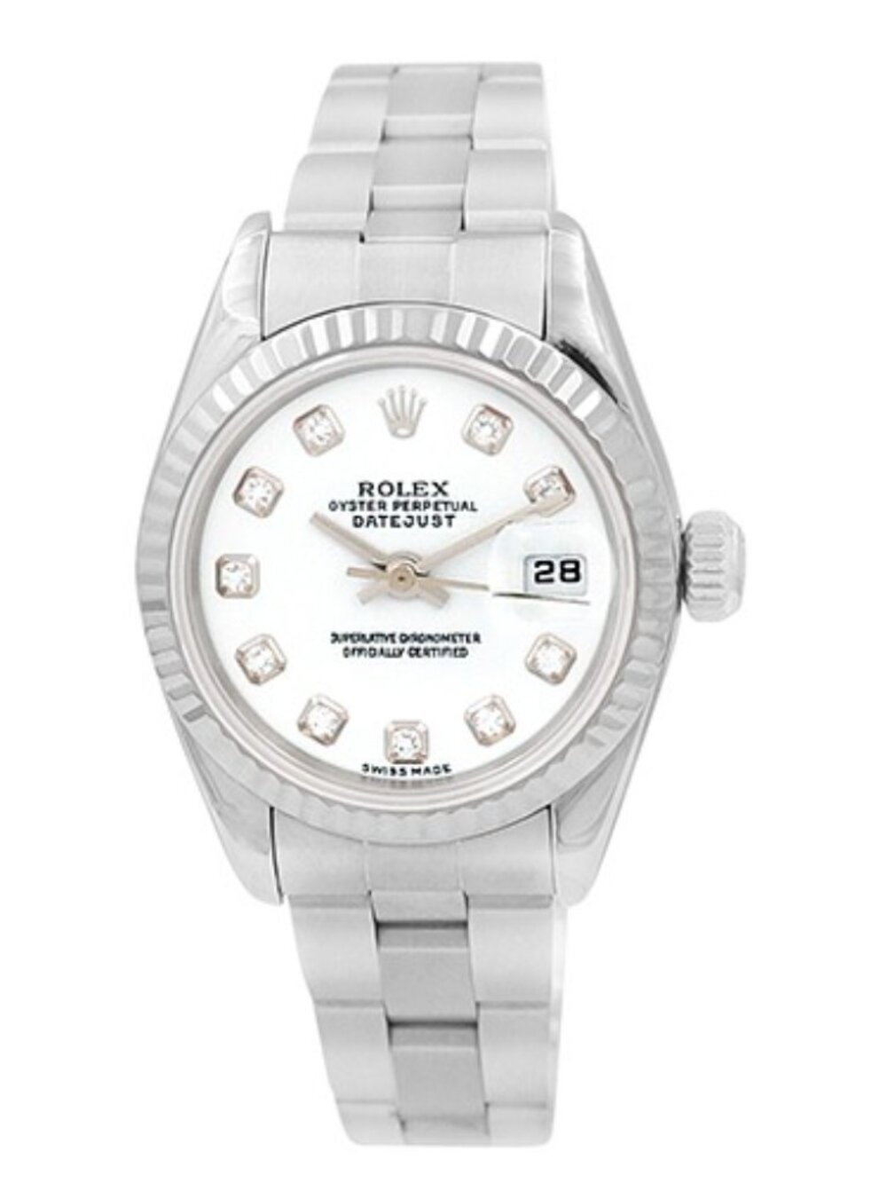 Rolex 26mm Lady-Datejust Stainless Steel Watch 79174 White Diamond Dial 2002